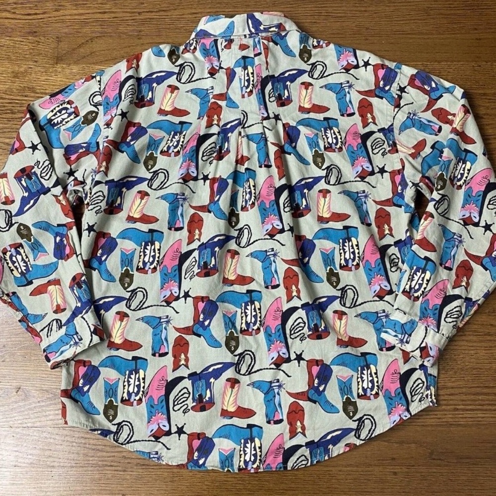 Vintage Woolrich Novelty Western Cowboy Boots Print Button Up Shirt - Picture 6 of 11